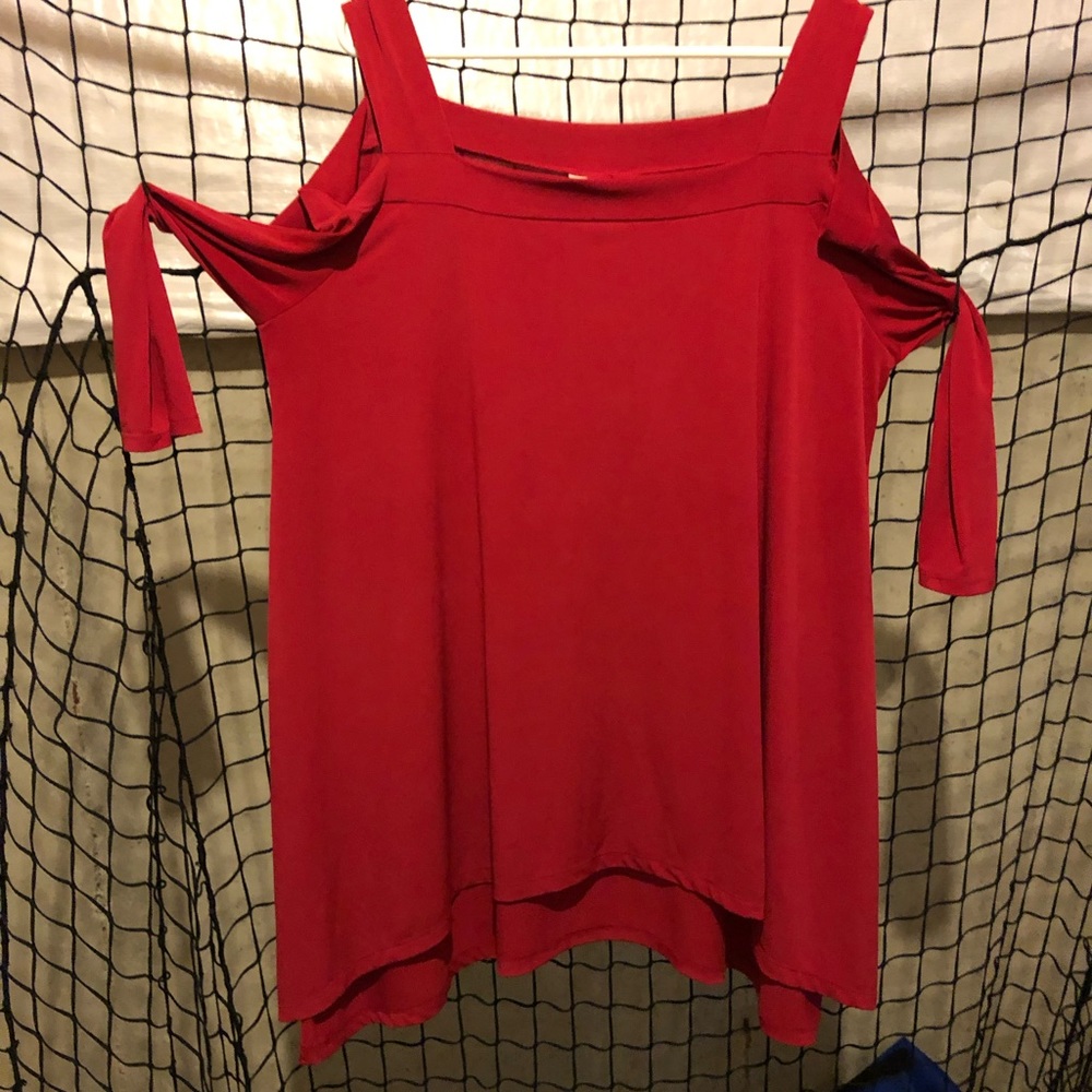 Chico’s red off the should top